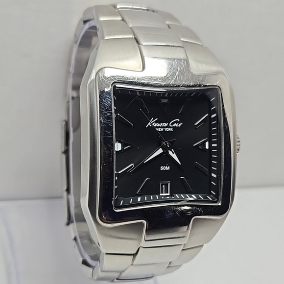 Mens Kenneth Cole 36mm Date Silver Tone Black Stainless Watch KC3405 New Battery - Picture 3 of 8